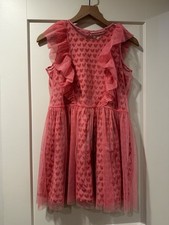 Stella McCartney Girls' Heart Print Tulle Overlay Knit Dress 12 years