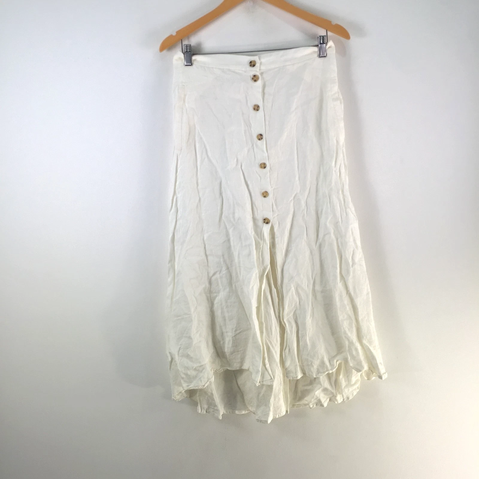 Bec & bridge skirt womens size 12 flare midi white linen pockets 125683