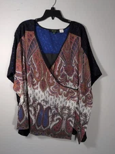 Poeme By Citron Santa Monica Faux Wrap Top Sheer Size XL Kimono Paisley