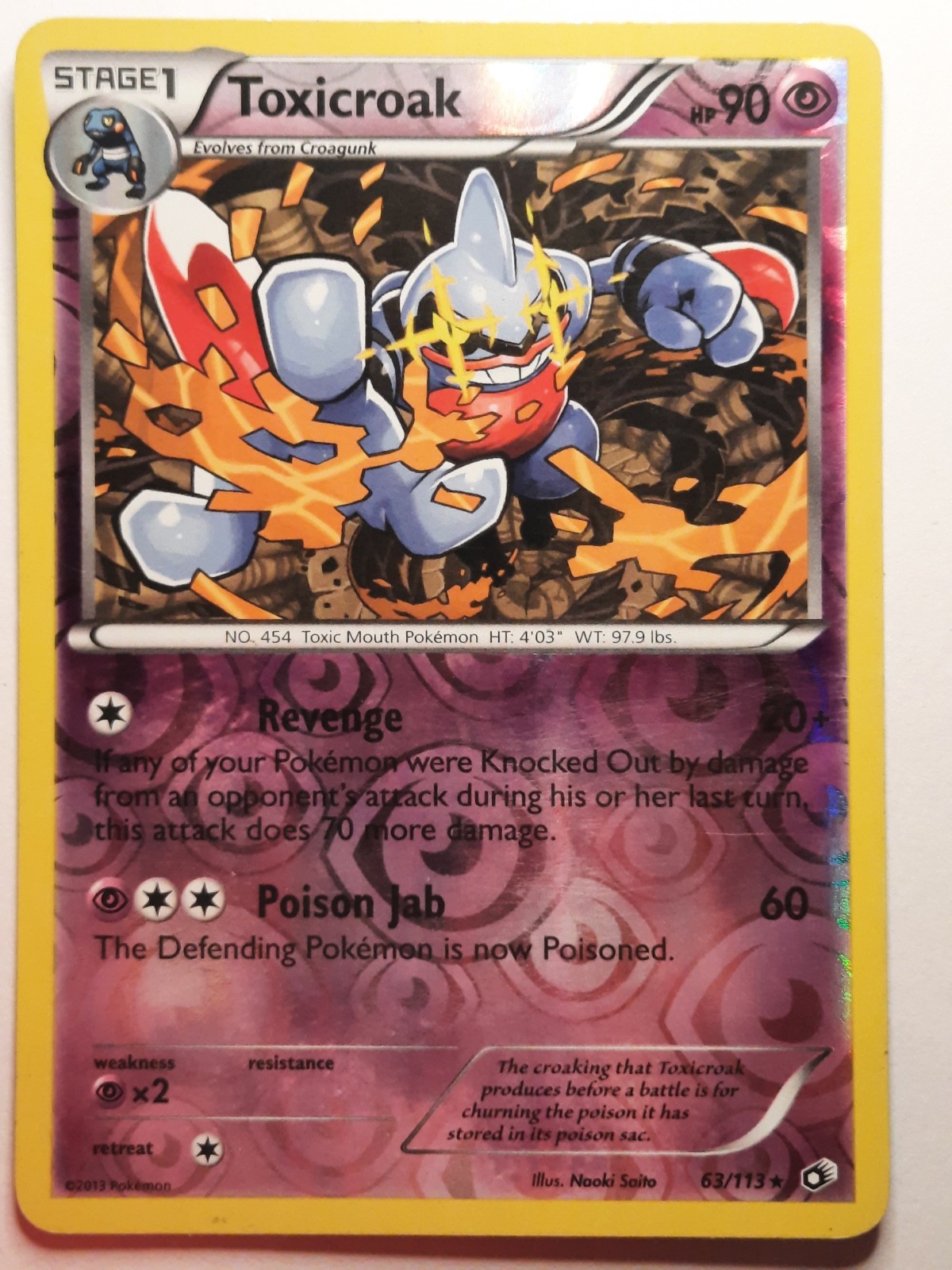 Toxicroak Reverse Foil Pokemon Black & White Legendary Treasures #63 HP