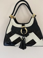 Women s Black/White Geometric Patent Shoulder...