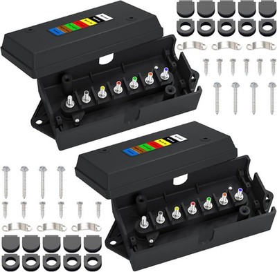 CheeMuii 2 Pcs 7 Way Trailer Junction Box Weatherproof 7 Pin Trailer Wiring Box