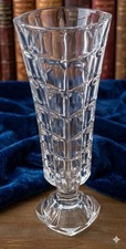 Art Deco Style Pressed Glass Flower Vase - Heavy Crystal Cut Geometric Design