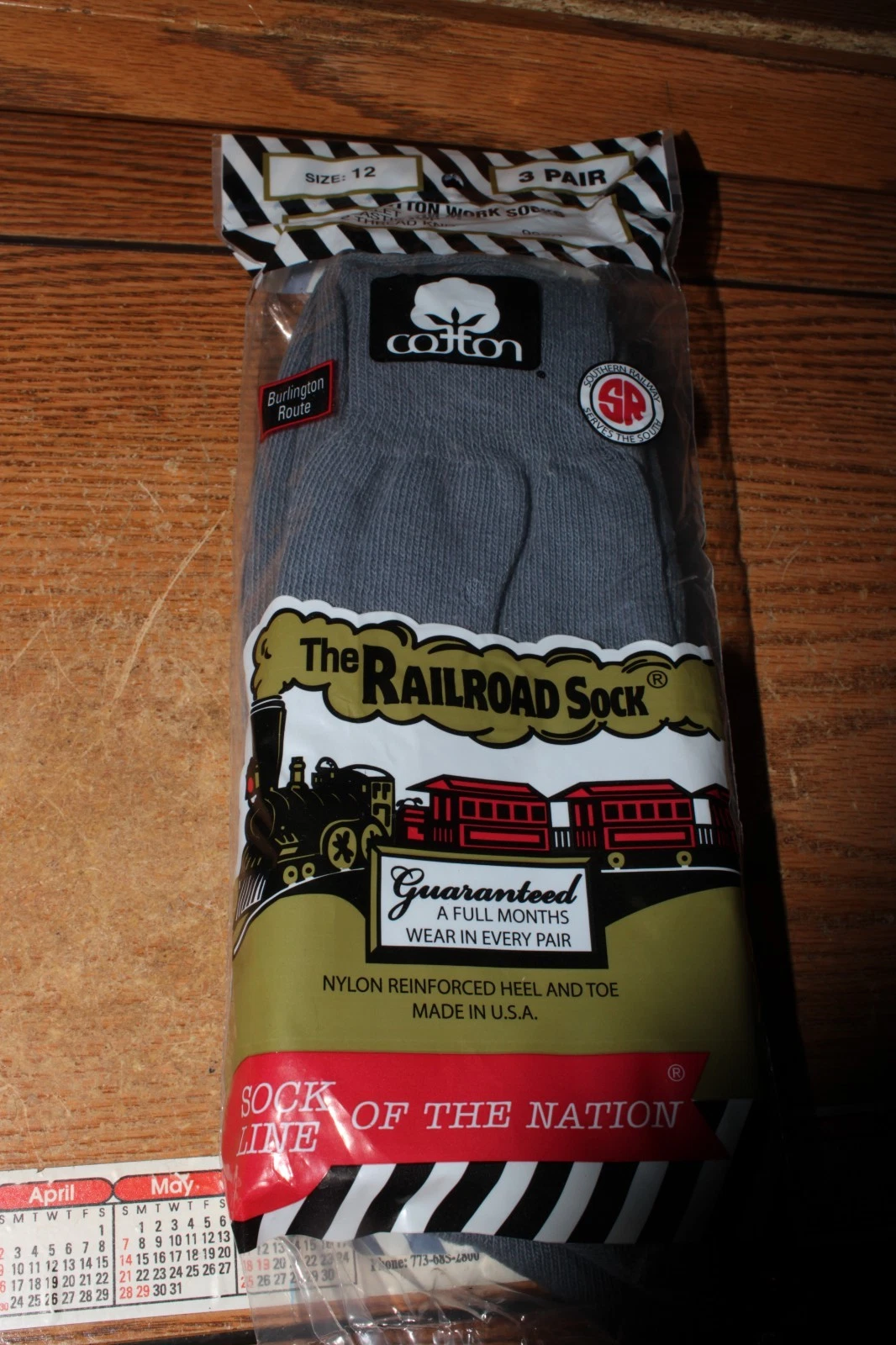 Vtg NOS Railroad Socks Cotton 3 Pair Pkg Size 10.5-11 Burlington Route Anklet