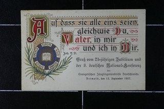 Stampa in rilievo cartolina evento Detmold 1907 25. Anniversario Alleanze Giovanili Stampa Oro