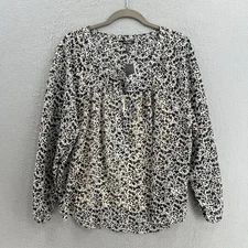 Daisy Fuentes Blouse Womens Petite XL Gray Chiffon Long Sleeve Front Tie Cami