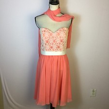 MORI LEE by Madeline Gardner Strapless Dress Sz 10 Womans Coral Lace Party Prom