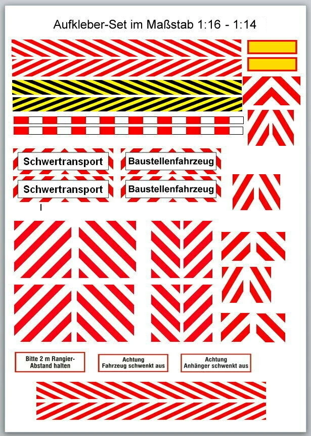 SDK Warnstreifen Warntafeln Aufkleber-Set Decals rot weiß LKW Truck - 1:16- 1:14