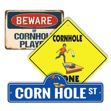 Cornhole (3 Pack) Plastic Street Sign Crossing Warning Vintage Rustic Beware