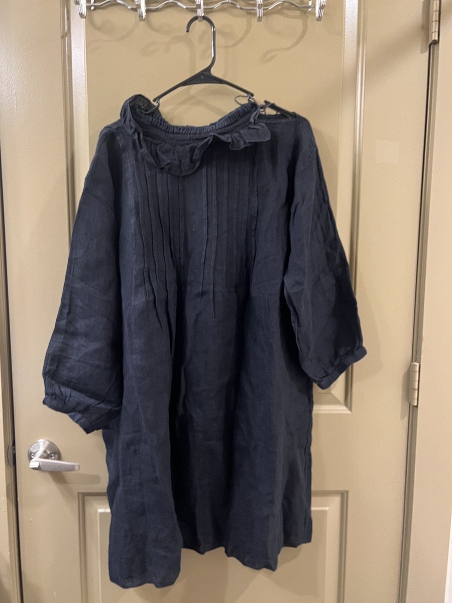 dosa cotton dress DOSA - Blue 100% Khadi Cotton Knit Long Sleeve Dress w/ Pockets