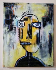 A.Z. Davis 20" x 16" Painting Abstract Modern Folk Pop Outsider Art Portrait Men