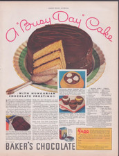 1932 Print Ad Baker's Chocolate A Busy Day Cake with Hungarian Chocolate Frost