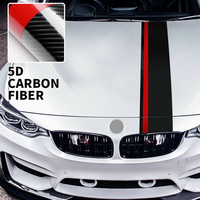 Calcomanía adhesiva envolvente negra/fibra de carbono con rayas rojas para capó delantero para BMW Foto 3 de 4
