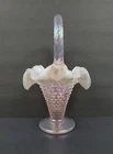 Fenton 95th Anniversary Pink Opalescent Iridized Hobnail Basket Mint Condition