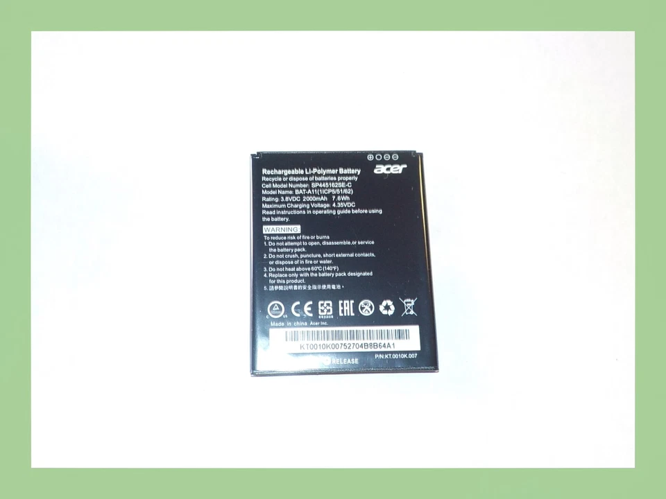Batería 2000mAh NUEVA OEM BAT-A11 SP445162SE-C Acer Liquid Z410 Z330 KT.0010K.007 Foto 3 de 3