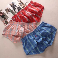 SEOBEAN NEW MEN'S SEXY COTTON CHECKERED FIT TRUNKS UNDERWEAR