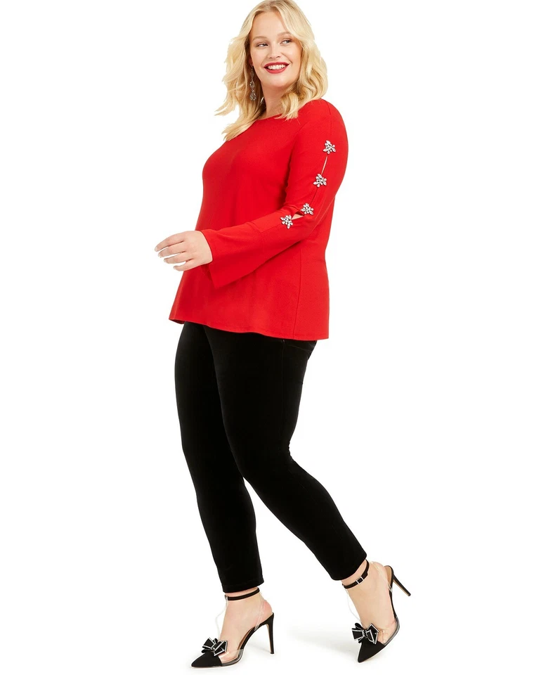 Pantalones ajustados cintura elástica de terciopelo negro INC para mujer nuevos con etiquetas, tallas grandes 18W/20W/22W