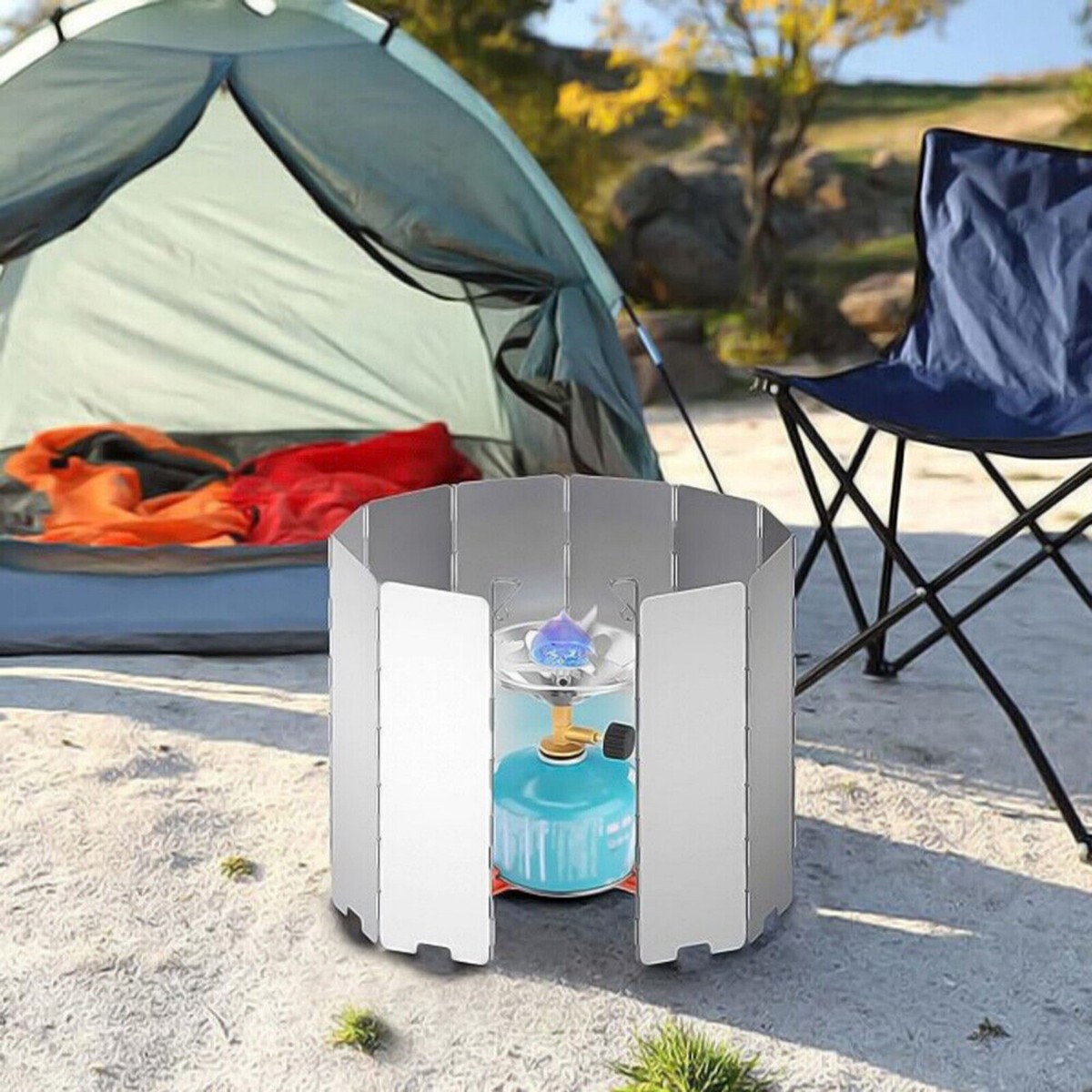 Aluminum Folding Wind Screen 10-Piece Aluminum Camping Stove Windshield ...