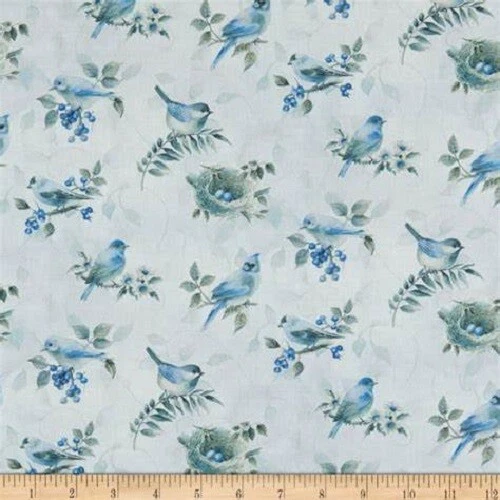 P AND B TEXTILES Fat Quarter Spring Blue Birds and Berries Allover 100% Cotton Quilting Fabric
