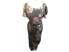 Adrianna Papell Floral Silk Dress Blouse Women 12 Black  2 Piece Set 100% Silk