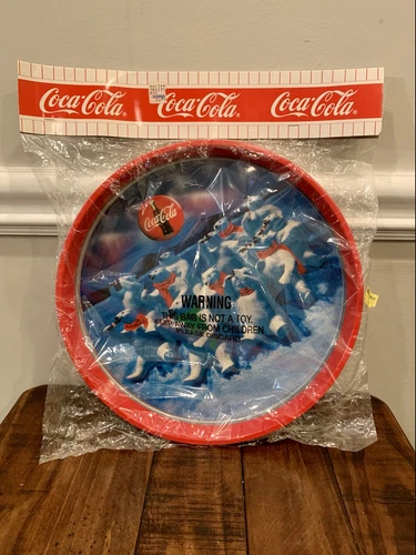 Vintage 90s Coca-Cola Collectible Metal Tray 12” Round Polar Bear New Sealed