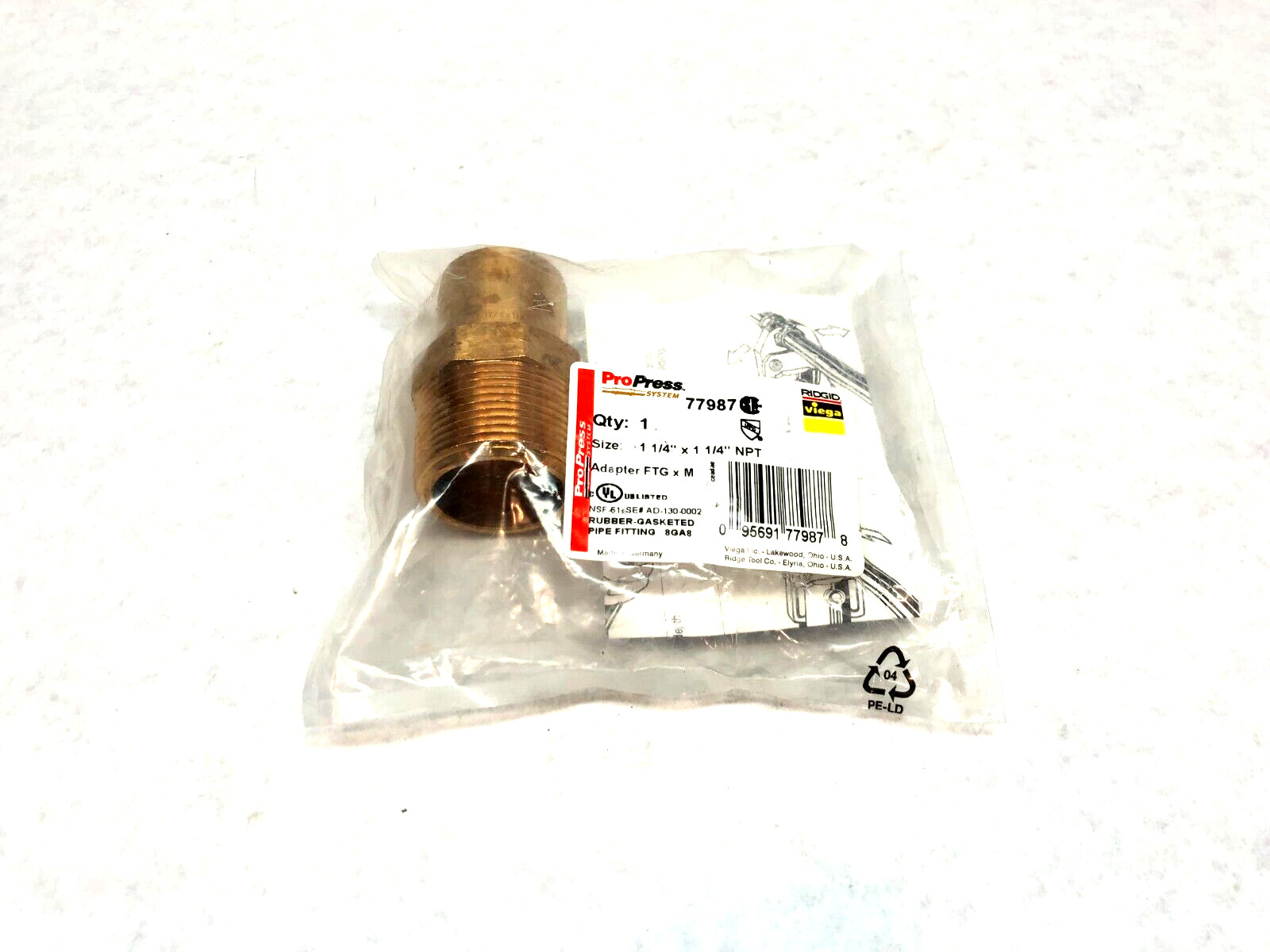 Viega 77987 ProPress Adapter Fitting, 1-1/4" x 1-1/4" FTG x M, Male