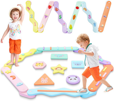 Wooden Balance Beam for Kids, Montessori Toddler Stepping Stones with Non-Slip P