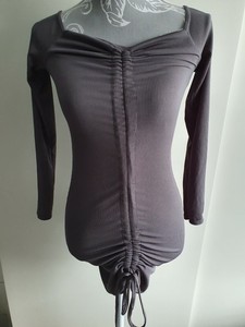 charcoal grey ribbed long sleeve bardot ruched bodycon dress
