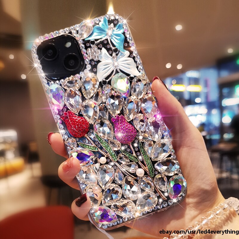 Uposao Leder Flip Case Für IPhone 11 Pro Max – Mit Strass, Blumen, Magnetverschluss & Kartenfächern, Rosa