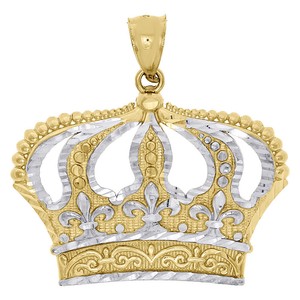 10k Two Tone Gold King Queen Crown Royalty Hat Throne Pendant 1 25