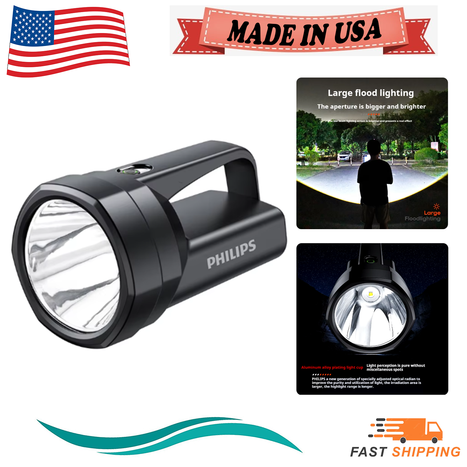 Philips High Power LED Flashlight Waterproof Torch WorkLight Outdoor Searchlight