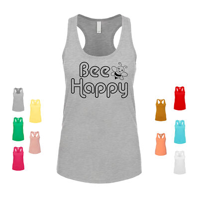 Bee Happy bug buzzy happiness feelings joy summer spring sting Women's Tank