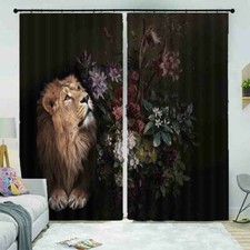 Brown Lions Strive Grow 3D Curtain Blockout Photo Printing Curtains Drape Fabric