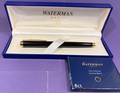 Waterman Paris Executive Black Lacquer Fountain Pen 18K Nib in Box + Ink Refills