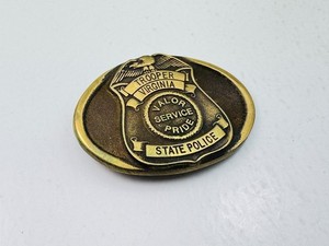 Vintage Virginia State Police Trooper Brass Buckle Valor Service Pride 3.25"