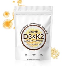 1-3X Vitamin D3 10000 IU plus K2 (MK-7) 200 MCG, 300 Virgin Cocsnussian Weigel