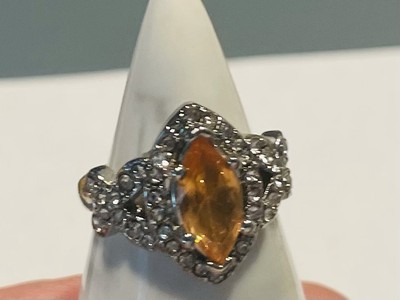 KOSTENLOSER VERSAND Sterlingsilber Festzeltschliff orange Topas weißer Topas Akzente Größe 9