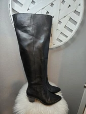 Vince Camuto Sewinny Over the Knee Boots 6W Black Wide Calf OTK Heel Glam
