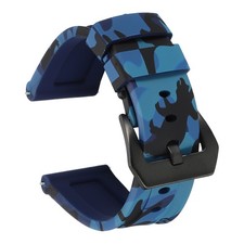 Silicone Watch Bands 24mm Soft Watch Band with Black Buckle, Camo Dark Blue