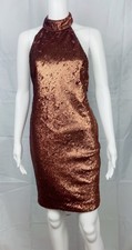 House Of CB London Dacia Metallic Bronze /Cooper Sequence Short Dress Sz Medium