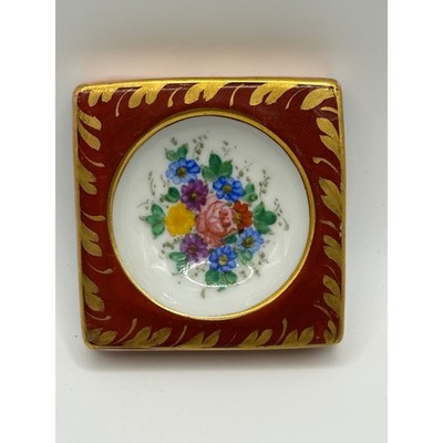 Vintage Limoges Porcelain Trinket Dish Hand Paint Gold Gilt Floral made France