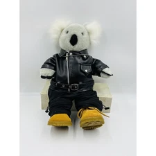 Build a Bear Koala Plush w/ Leather Jacket Pants Boots & BABW Dog Tag