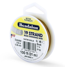 Beadalon 19 Strand Satin Gold, .018in Flexible Bead Stringing Wire, 100ft Spool