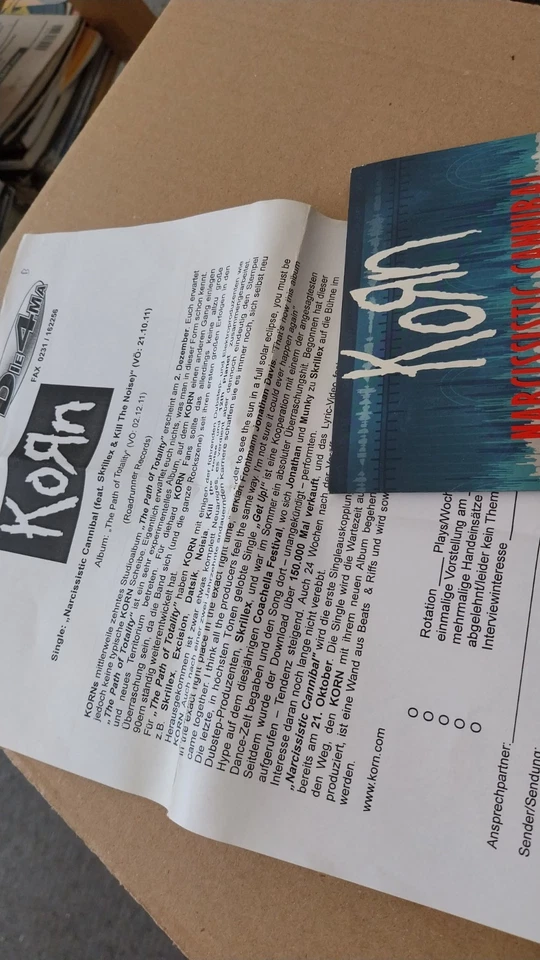 Maxi CD Korn - NARCISSISTIC CANNIBAL / 1 Track Roadrunner 2011 rare - Bild 3 von 3