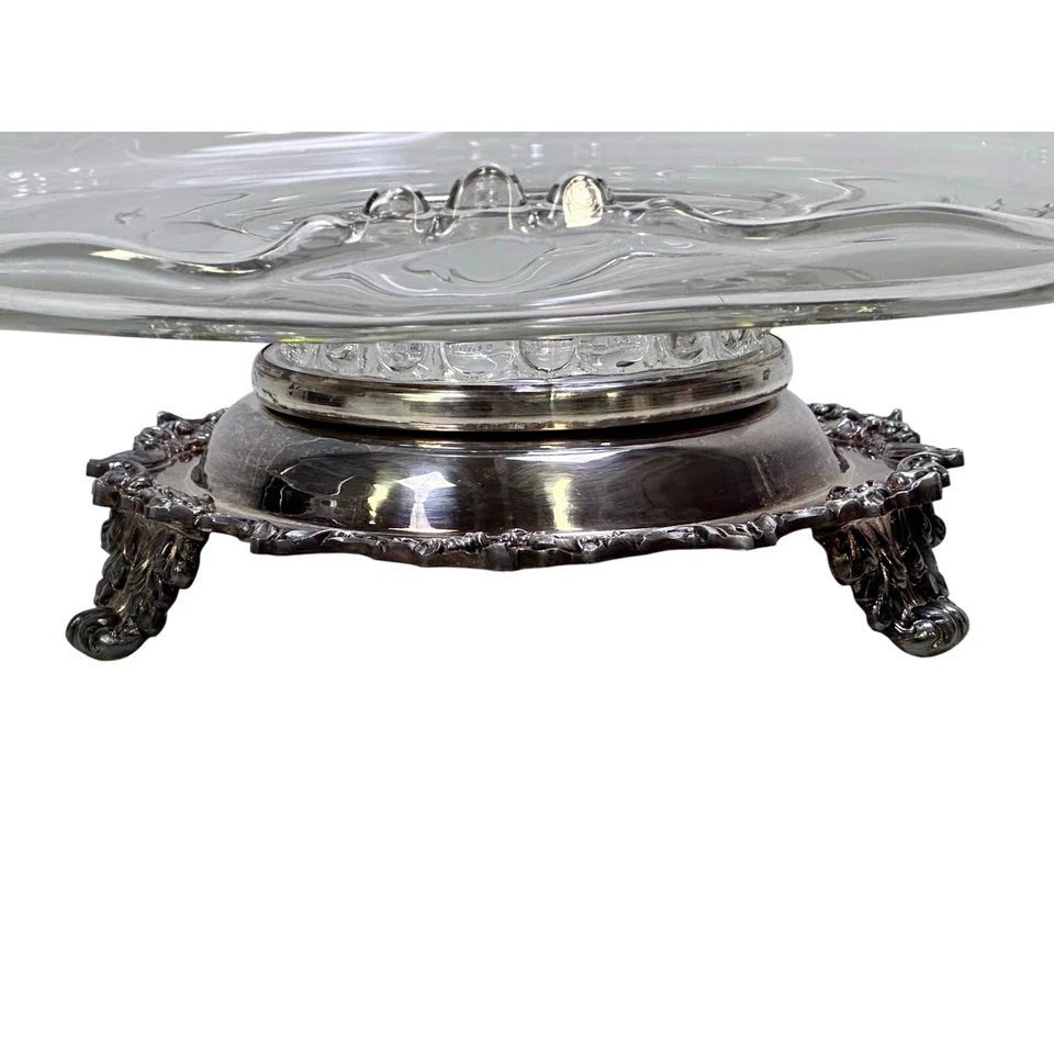 Sacos Plato de Plata Vintage Patas Lazy Susan Vidrio Giratorio 13" Soporte para Pasteles  Foto 2 de 4