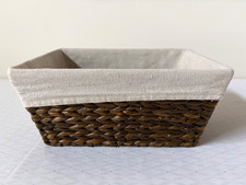 Wicker Woven Rectangular Brown Basket with Handles and Creme Cotton Fabric Liner