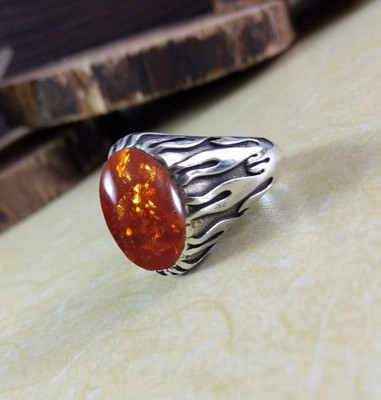 Solid 925 Sterling Silver Natural Baltic Amber Gemstone Gift Men's Unisex Ring