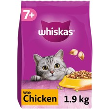 Whiskas 7+ Senior Complete dry cat Food with Chicken Cat Biscuits (1.9kg) 7.65 per kilo