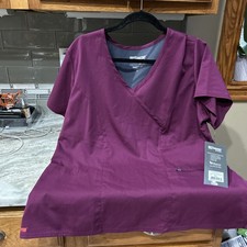 Greys Anatomy Scrubs Stretch Woman  s XL Burgundy V Neck Zip Pockets New