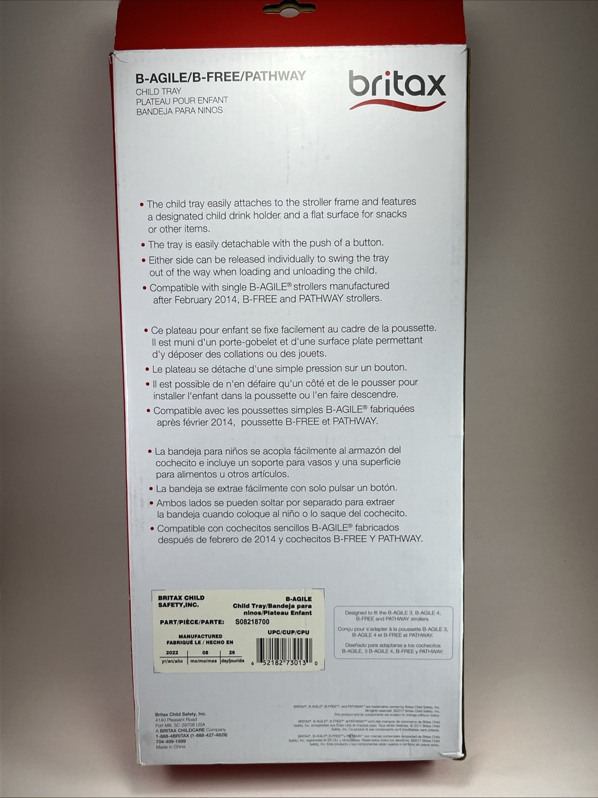 Britax Stroller Tray B-Agile, B-Free & Pathway Child Single S08218700 Black Open